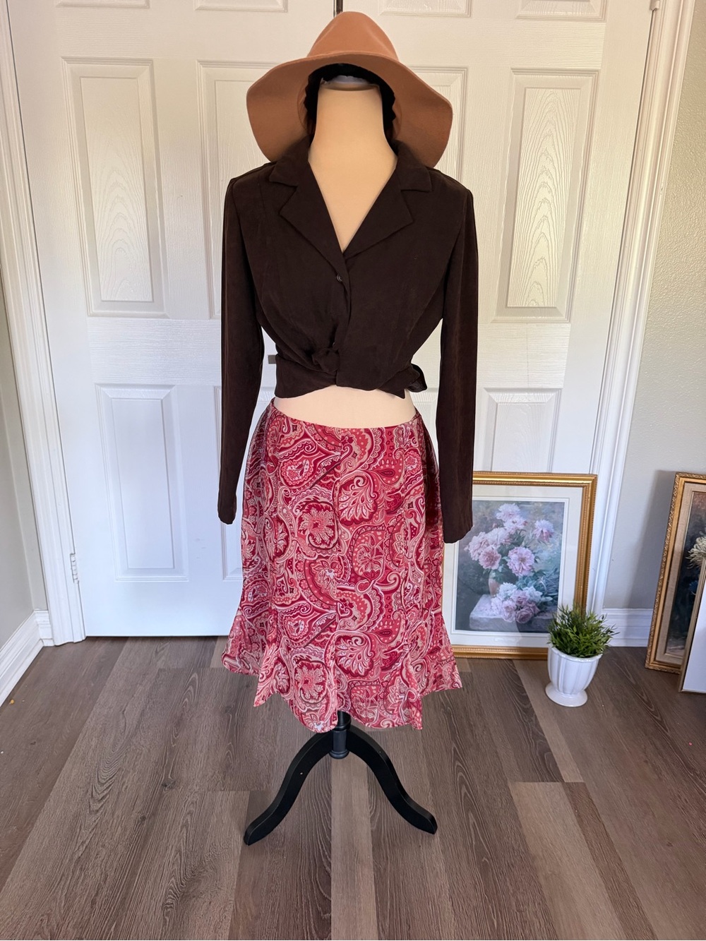 Kathie Lee Collection Red Pink Paisley Midi Skirt